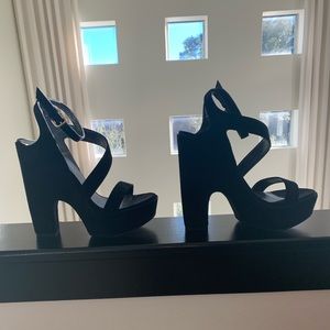 Stuart Weitzman Black Suede Chunky Heeled Sandals